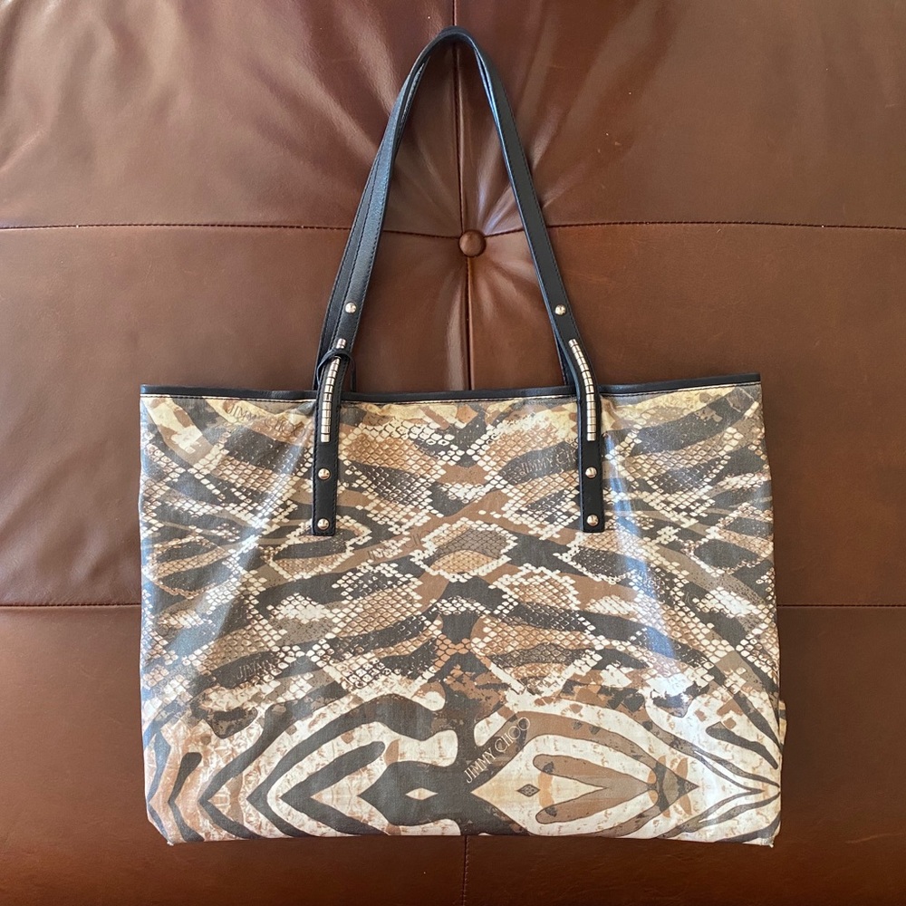 Jimmy Choo Coated Print Canvas Scarlet Tote